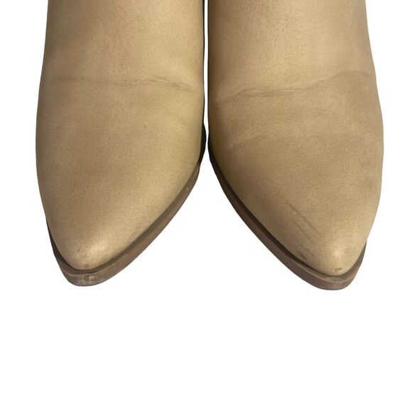 SODA Women's Chunky Heel Tan Beige Ankle Boots Booties Size 6.5 Pointed Toe Zip - Picture 3 of 13